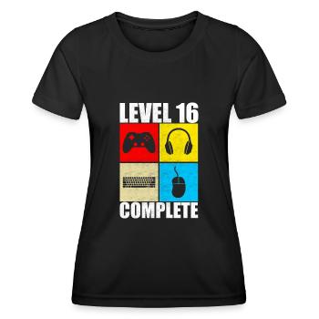 16th Birthday Gaming Level Complete Gift - Women's Functional T-Shirt - black - Front - AI Model Female 172 light (172cm)