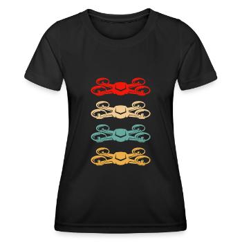 Drone Retro Drone Pilote Copterpilot - T-shirt sport Femme - noir - Devant - AI Model Female 172 light (172cm)