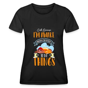 Schlafen Faul - Frauen Funktions-T-Shirt - Schwarz - Vorne - AI Model Female 172 light (172cm)