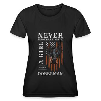 Dobermann Hundebesitzer Diensthunde Hundeliebe - Frauen Funktions-T-Shirt - Schwarz - Vorne - AI Model Female 172 light (172cm)