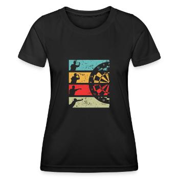 Dart Spieler mit Dartboard / Dartscheibe - Frauen Funktions-T-Shirt - Schwarz - Vorne - AI Model Female 172 light (172cm)