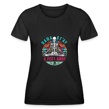 Yoga Namaste 6 Feet Away I Lustig Sarkastisch - Frauen Funktions-T-Shirt - Schwarz - Vorne - AI Model Female 172 light (172cm)