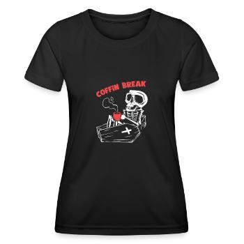 Coffin / coffee break - Lustiger Wortwitz - Frauen Funktions-T-Shirt - Schwarz - Vorne - AI Model Female 172 light (172cm)