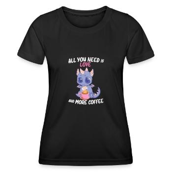 Dragon - All you need is Love & Coffee - Frauen Funktions-T-Shirt - Schwarz - Vorne - AI Model Female 172 light (172cm)