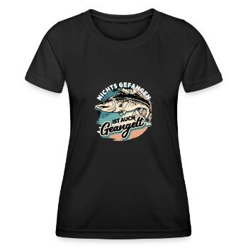 Nichts gefangen ist auch geangelt - Frauen Funktions-T-Shirt - Schwarz - Vorne - AI Model Female 172 light (172cm)