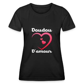 Doudou D'Amour Mignon Saint Valentin Amour Couple - T-shirt sport Femme - noir - Devant - AI Model Female 172 light (172cm)