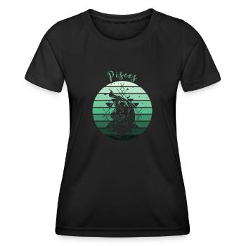 Logo rétro signe astrologique "Poisson" - T-shirt sport Femme - noir - Devant - AI Model Female 172 light (172cm)