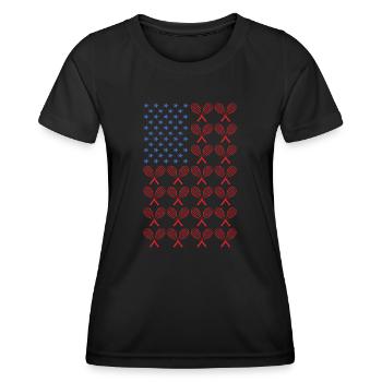 Sport Us Flag Tennis - Frauen Funktions-T-Shirt - Schwarz - Vorne - AI Model Female 172 light (172cm)
