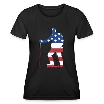Hiker Us Flag Hiking - Frauen Funktions-T-Shirt - Schwarz - Vorne - AI Model Female 172 light (172cm)