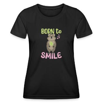 Né pour sourire / Sourire Quokka - T-shirt sport Femme - noir - Devant - AI Model Female 172 light (172cm)