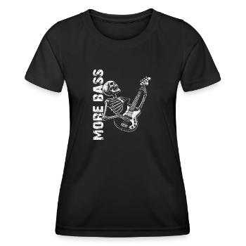 Skelett Skull mit Bassgitarre und Spruch Mehr Bass - Frauen Funktions-T-Shirt - Schwarz - Vorne - AI Model Female 172 light (172cm)