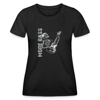 Skelett Skull mit Bassgitarre und Spruch Mehr Bass - Frauen Funktions-T-Shirt - Schwarz - Vorne - AI Model Female 172 light (172cm)