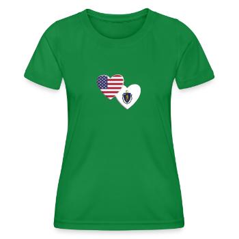USA American State Of Massachusetts Flag - Women's Functional T-Shirt - kelly green - Front - AI Model Female 172 dark (172cm)
