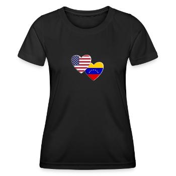 USA American Venezuela Venezuelan Flag Patriotic - Women's Functional T-Shirt - black - Front - AI Model Female 172 light (172cm)