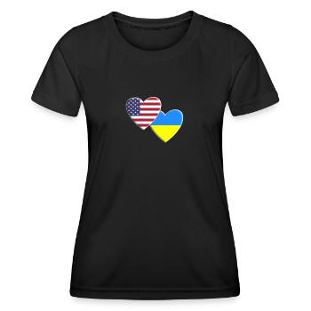 USA American Ukraine Ukrainian Flag Patriotic - Women's Functional T-Shirt - black - Front - AI Model Female 172 light (172cm)