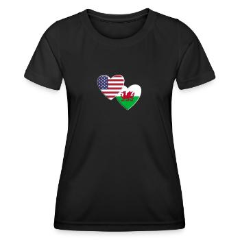 USA, Amerikanisch, Wales, Walisisch, Großbritannien, Flagge - Frauen Funktions-T-Shirt - Schwarz - Vorne - AI Model Female 172 light (172cm)