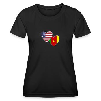 USA Amerikanisch Kamerun Kamerunische Afrika-Flagge - Frauen Funktions-T-Shirt - Schwarz - Vorne - AI Model Female 172 light (172cm)
