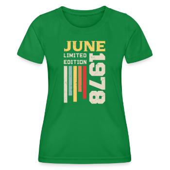 June 1978 - Birthday gift June 1978 June - Women's Functional T-Shirt - kelly green - Front - AI Model Female 172 dark (172cm)