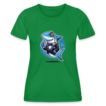 Edler Hai im Smoking-Vektor-Design - Frauen Funktions-T-Shirt - Kelly Green - Vorne - AI Model Female 172 dark (172cm)