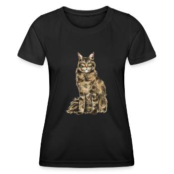 Maine Coon Cat - T-shirt sport Femme - noir - Devant - AI Model Female 172 light (172cm)