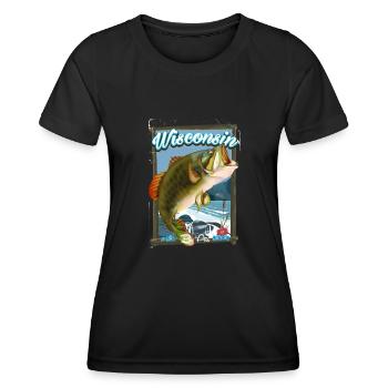 Wisconsin By Air Fishing Reiseplakat - Frauen Funktions-T-Shirt - Schwarz - Vorne - AI Model Female 172 light (172cm)