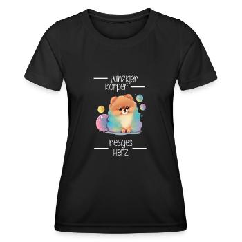 Zwergspitz Winziger Körper Riesiges Herz - Frauen Funktions-T-Shirt - Schwarz - Vorne - AI Model Female 172 light (172cm)