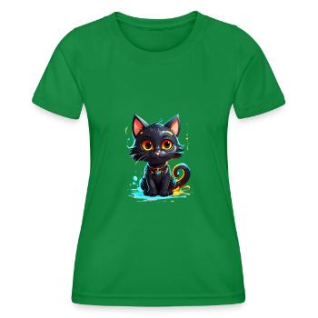 Black Kitty - Women's Functional T-Shirt - kelly green - Front - AI Model Female 172 dark (172cm)