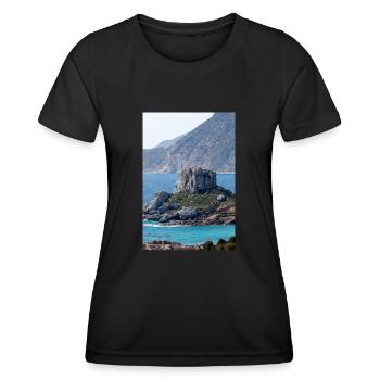Vue panoramique de l’île de Kastri près de la ville de Kampos - T-shirt sport Femme - noir - Devant - AI Model Female 172 light (172cm)