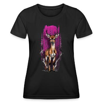Merveille innocente : Bébé cerf tacheté - T-shirt sport Femme - noir - Devant - AI Model Female 172 light (172cm)