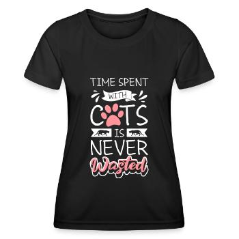 Chat Chat Ami Chat Maîtresse - T-shirt sport Femme - noir - Devant - AI Model Female 172 light (172cm)