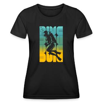 Diving taucher scuba silhouette - Frauen Funktions-T-Shirt - Schwarz - Vorne - AI Model Female 172 light (172cm)