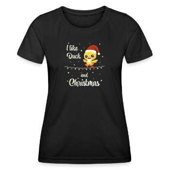 Christmas duck on a string of lights - Women's Functional T-Shirt - black - Front - AI Model Female 172 light (172cm)