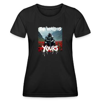 THE WORLD IS YOURS x FALLEN KNIGHT - Frauen Funktions-T-Shirt - Schwarz - Vorne - AI Model Female 172 light (172cm)