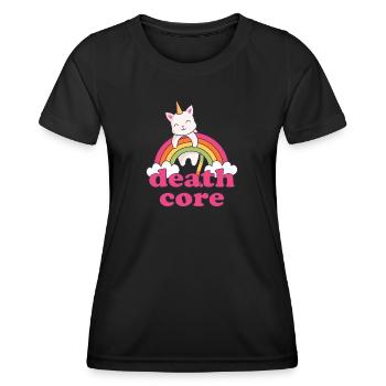 Lustig Deathcore Einhorn Katze Regenbogen Metal - Frauen Funktions-T-Shirt - Schwarz - Vorne - AI Model Female 172 light (172cm)