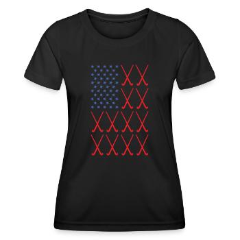 Sport Us Flag Hockey - Frauen Funktions-T-Shirt - Schwarz - Vorne - AI Model Female 172 light (172cm)