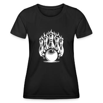 Boule de bowling et quilles de bowling en flammes - T-shirt sport Femme - noir - Devant - AI Model Female 172 light (172cm)
