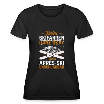 Beim Skifahren okay bei Après Ski unschlagbar - Frauen Funktions-T-Shirt - Schwarz - Vorne - AI Model Female 172 light (172cm)