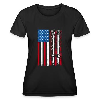 Canne à pêche drapeau américain USA Patriot Fisherman An - T-shirt sport Femme - noir - Devant - AI Model Female 172 light (172cm)