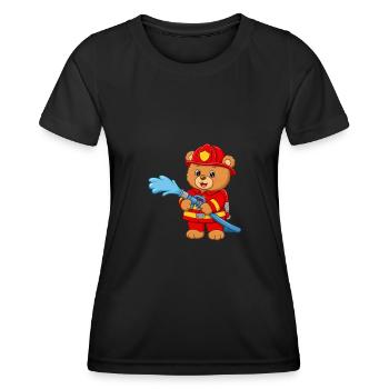 Teddy bear firefighter with hose - Women's Functional T-Shirt - black - Front - AI Model Female 172 light (172cm)