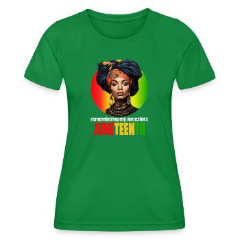 remembering my ancestors JUNETEENTH - Women's Functional T-Shirt - kelly green - Front - AI Model Female 172 dark (172cm)