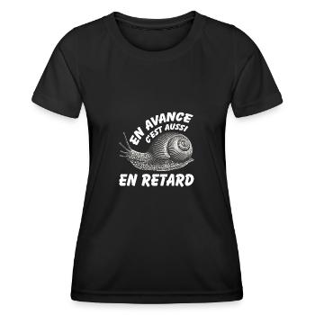 En avance c'est aussi en retard Escargot de vigne - T-shirt sport Femme - noir - Devant - AI Model Female 172 light (172cm)