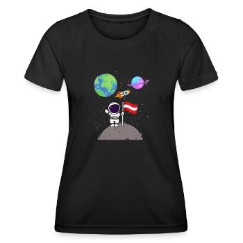 Mondlandung Planet Österreich Flagge Astronaut - Frauen Funktions-T-Shirt - Schwarz - Vorne - AI Model Female 172 light (172cm)