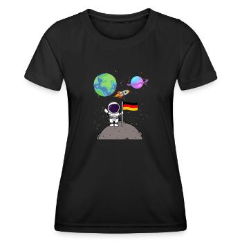 Mondlandung Planet Deutschland Flagge Astronaut - Frauen Funktions-T-Shirt - Schwarz - Vorne - AI Model Female 172 light (172cm)