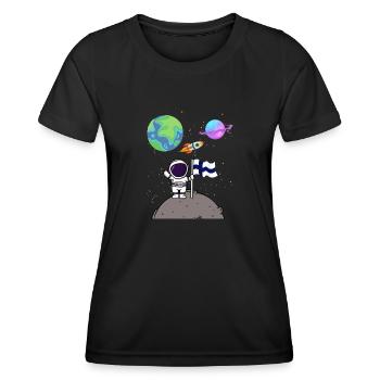 Mondlandung Planet Finnland Flagge Astronaut - Frauen Funktions-T-Shirt - Schwarz - Vorne - AI Model Female 172 light (172cm)