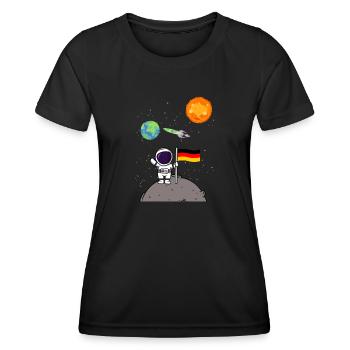 Planet Deutschland Flagge Mondlandung Astronaut - Frauen Funktions-T-Shirt - Schwarz - Vorne - AI Model Female 172 light (172cm)
