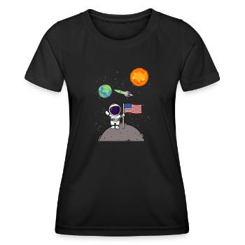 USA Planet Amerika Flagge Mondlandung Astronaut - Frauen Funktions-T-Shirt - Schwarz - Vorne - AI Model Female 172 light (172cm)