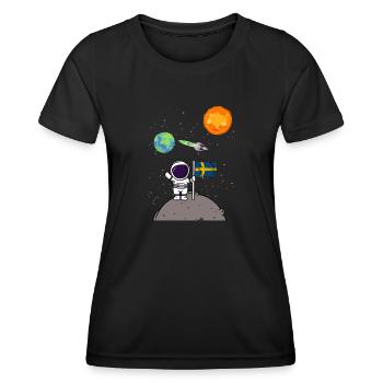 Planet Schweden Flagge Mondlandung Astronaut - Frauen Funktions-T-Shirt - Schwarz - Vorne - AI Model Female 172 light (172cm)