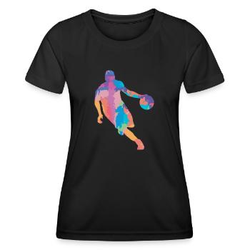 Dribbling Basketball Spieler Basketballer bunt - Frauen Funktions-T-Shirt - Schwarz - Vorne - AI Model Female 172 light (172cm)