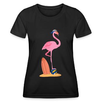 Volleyball Flamingo Retro Beachvolleyball Geschenk - Frauen Funktions-T-Shirt - Schwarz - Vorne - AI Model Female 172 light (172cm)