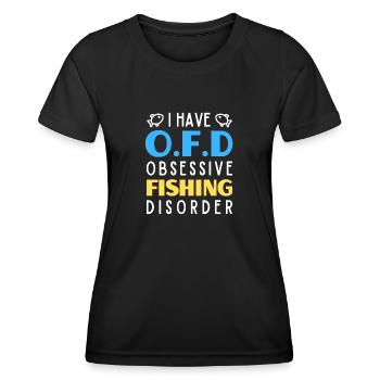 Outfit de pêcheur drôle Cadeau de pêche chanceux - T-shirt sport Femme - noir - Devant - AI Model Female 172 light (172cm)
